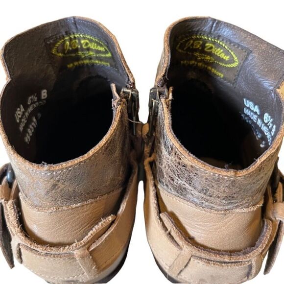 J.B. Dillon Women's Leather Brown Short Heeled Textured Strap Boots Size 6.5 - Picture 7 of 11